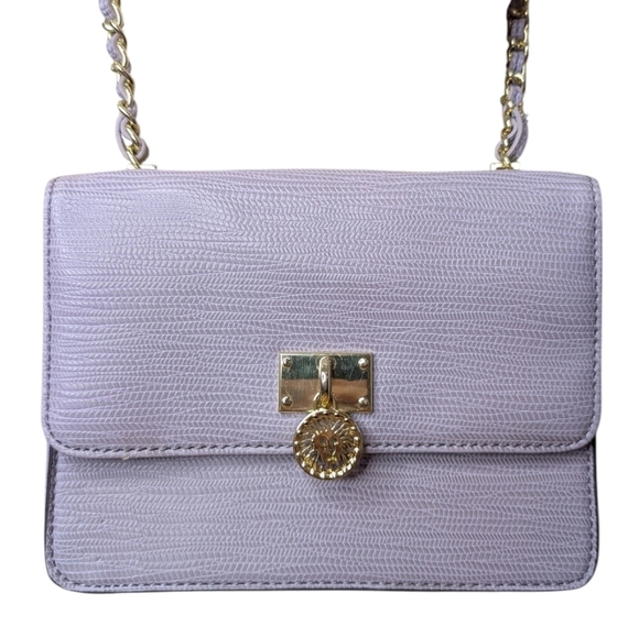 Anne Klein Handbags - Anne Klein Lavender Textured Crossbody Bag Gold Chain Medallion